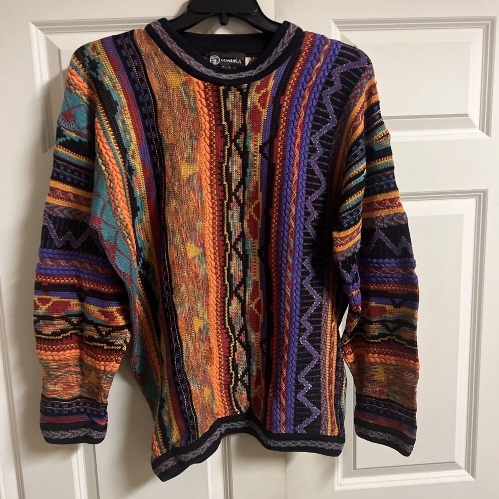 VTG Tundra Canada Sweater 3D Colorful Textured Cosby Biggie Hip Hop 80s 90s L